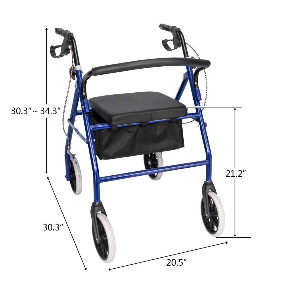 Foldable Rollator Walker with Seat & 8" Wheels – Black/Blue