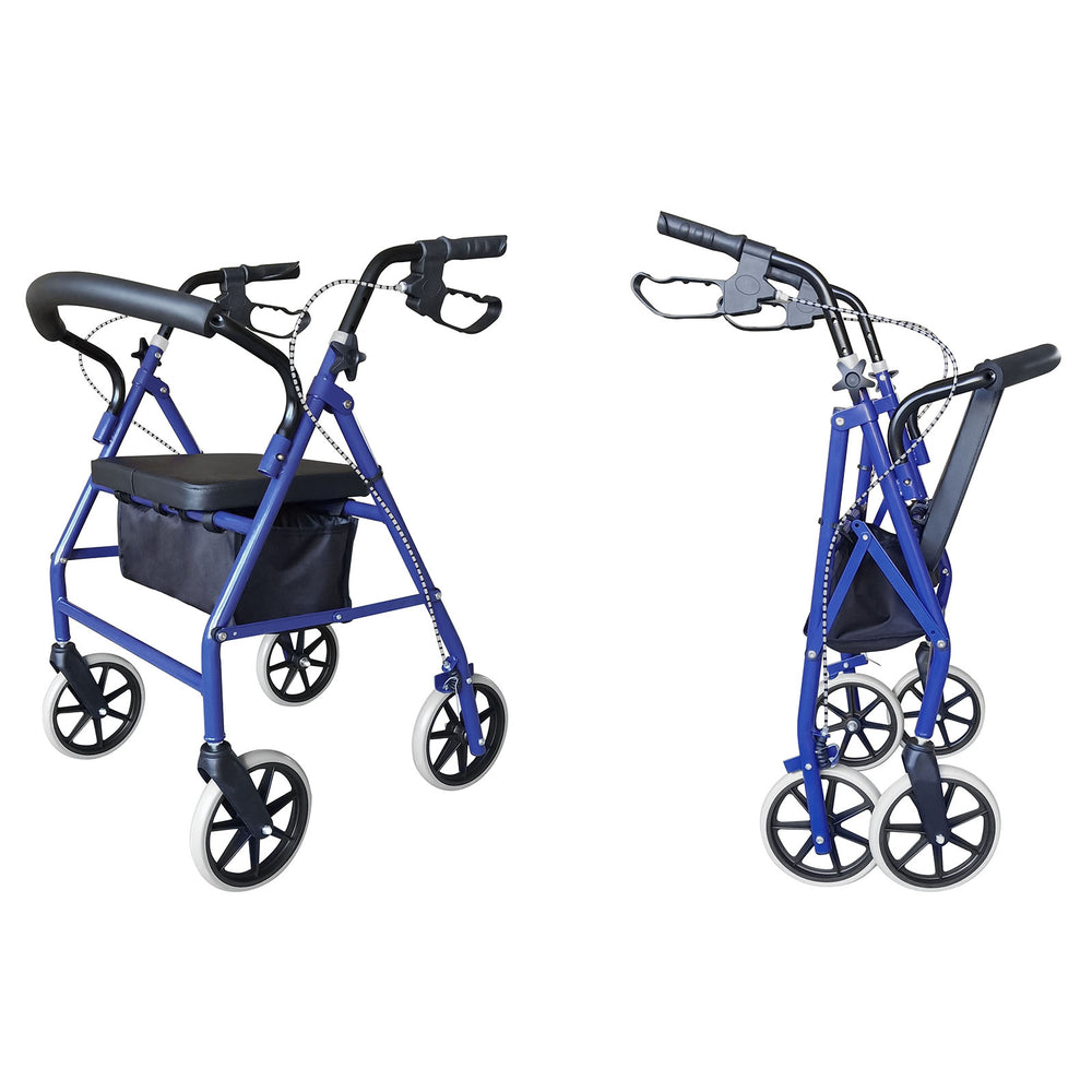 Foldable Rollator Walker with Seat & 8" Wheels – Black/Blue