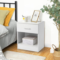 Modern White Bedside Table with Drawer & Shelf