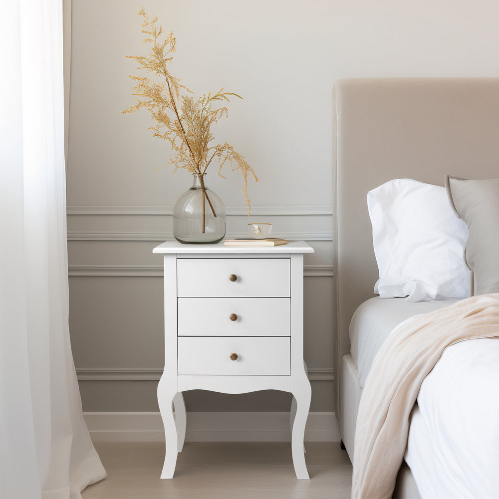 European White 3-Drawer Bedside Table