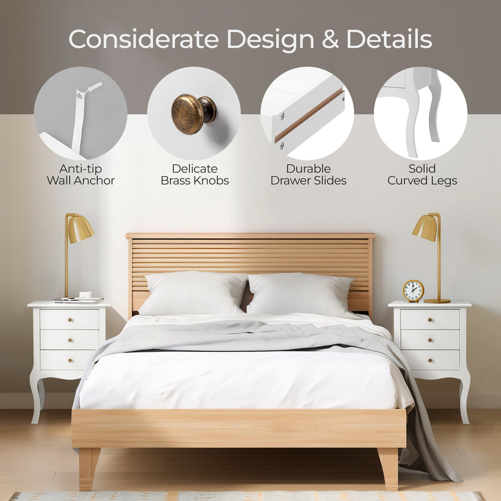 European White 3-Drawer Bedside Table