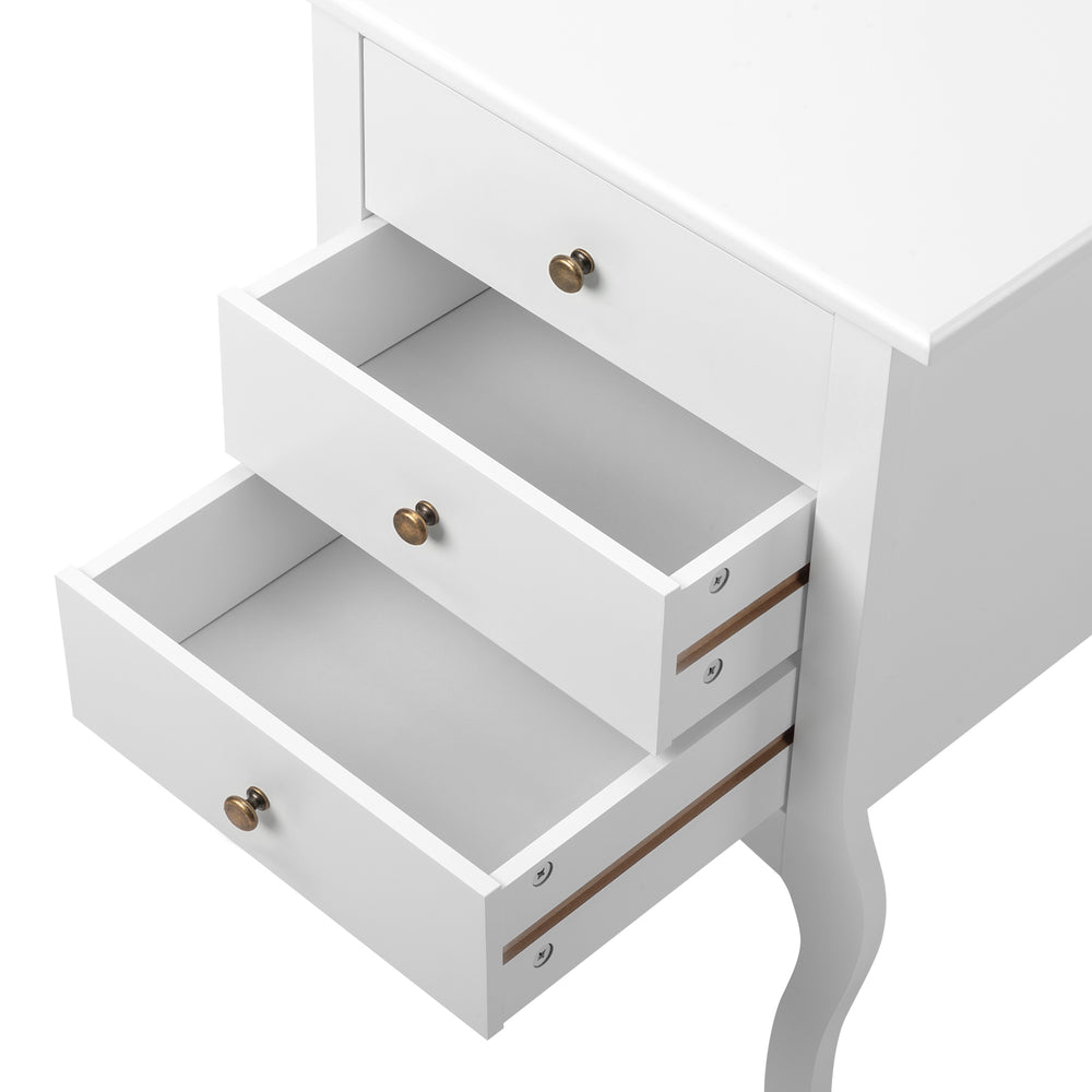 European White 3-Drawer Bedside Table