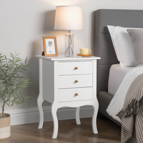 European White 3-Drawer Bedside Table