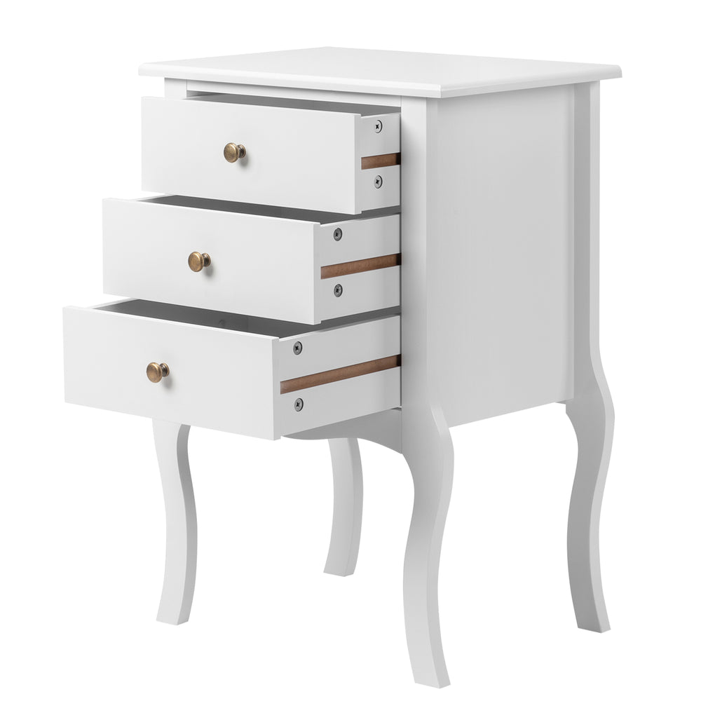 European White 3-Drawer Bedside Table
