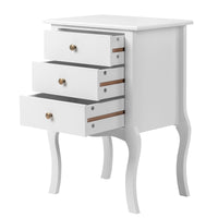 European White 3-Drawer Bedside Table