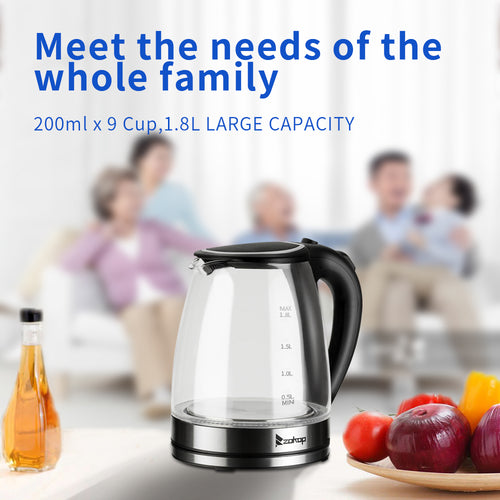 1.8L Electric Glass Kettle | 2000W Fast Boil (UK Plug)