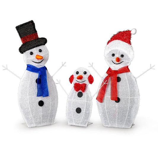 3-Piece 2D Snowman Family | Pre-lit 80 LED | Outdoor Decor with Stakes
