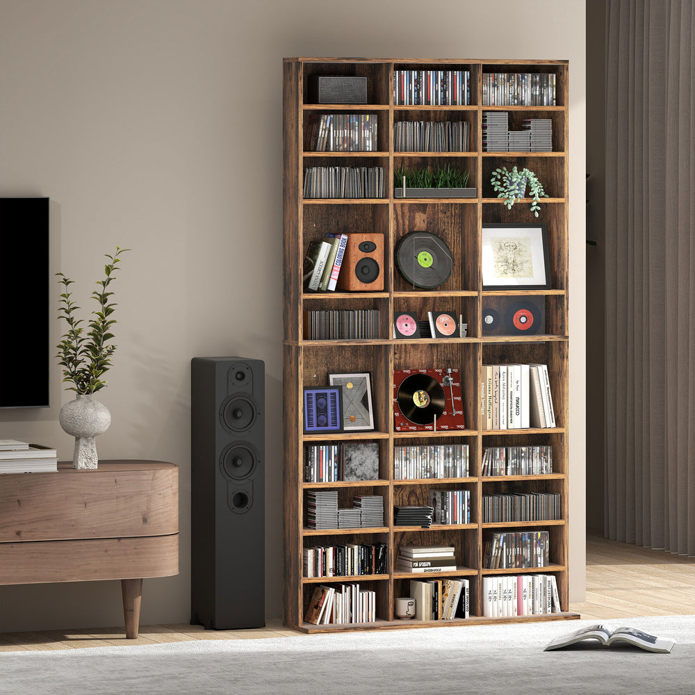 3. 36-Cube Bookcase & Media Organiser – Rustic Brown Finish