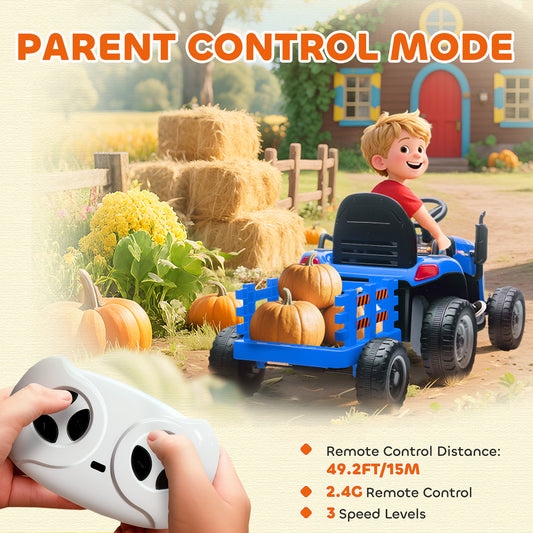 12V Kids 6-Wheel Tractor with Trailer | Remote Control