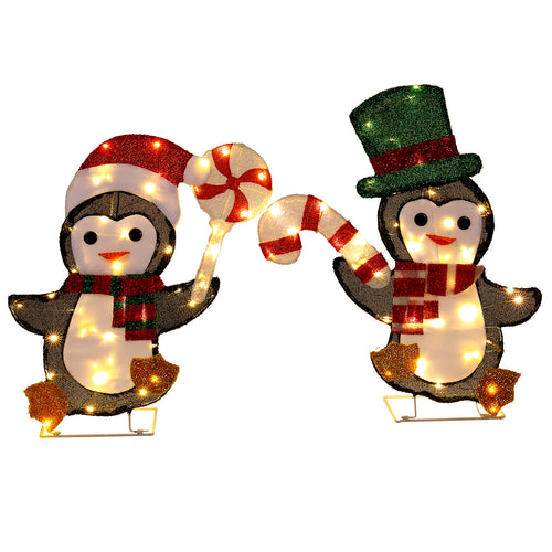 Lighted Penguin & Candy Cane Decor Set (2-Piece) | 80 Warm White LEDs