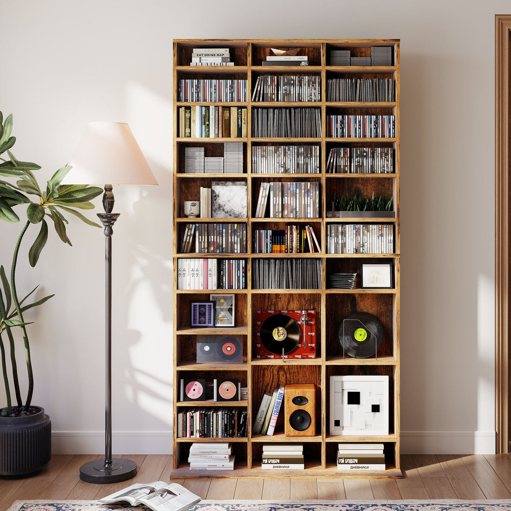 3. 36-Cube Bookcase & Media Organiser – Rustic Brown Finish
