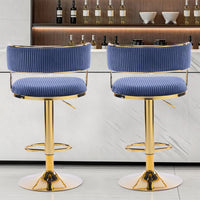 Adjustable Swivel Bar Stools (Set of 2) | Blue Corduroy & Gold Base