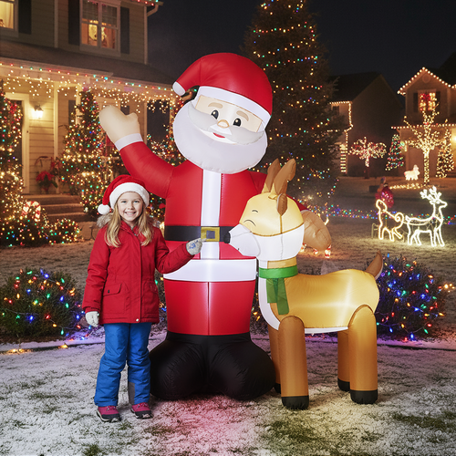 1.9M Lighted Santa & Reindeer Inflatable | Christmas Yard Decoration