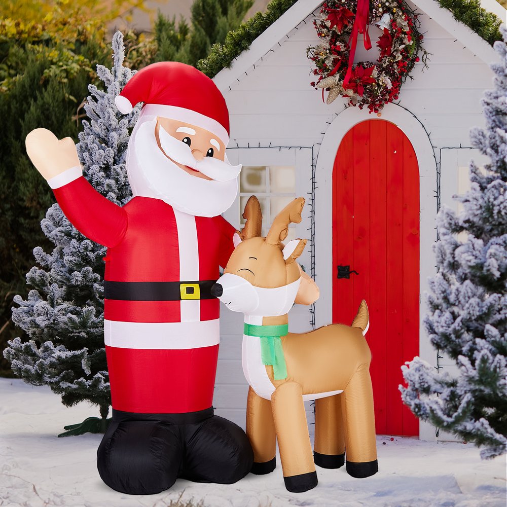1.9M Lighted Santa & Reindeer Inflatable | Christmas Yard Decoration