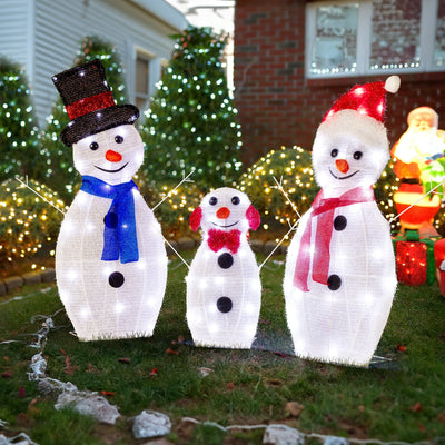 3-Piece 2D Snowman Family | Pre-lit 80 LED | Outdoor Decor with Stakes