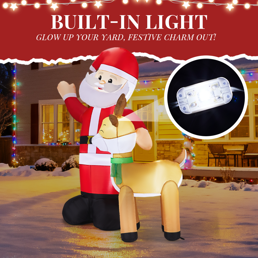 1.9M Lighted Santa & Reindeer Inflatable | Christmas Yard Decoration