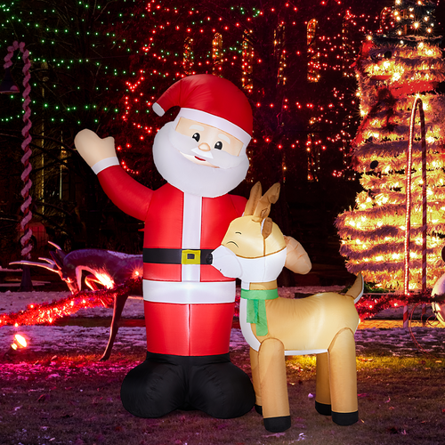 1.9M Lighted Santa & Reindeer Inflatable | Christmas Yard Decoration