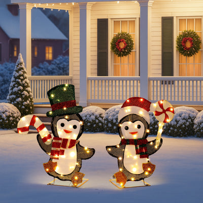 Lighted Penguin & Candy Cane Decor Set (2-Piece) | 80 Warm White LEDs